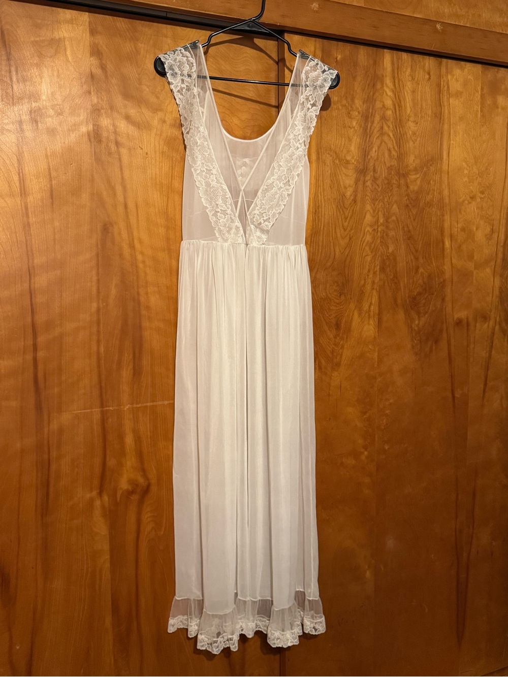 Vintage Faerie Surelock Slip Nightgown 1940s 1950s Sheer Nylon Lace Lingerie